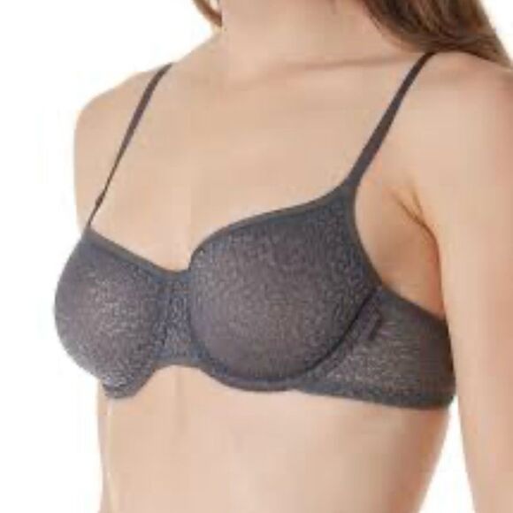 DKNY Women's Gray Lace Balconette Bra Size 40C Demi Unlined - Picture 1 of 9
